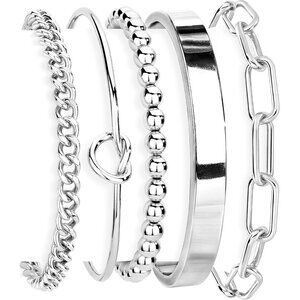 👑Women Fashion Accessories Beaded Bracelet Bangles Rode Silver-Beaded Set
